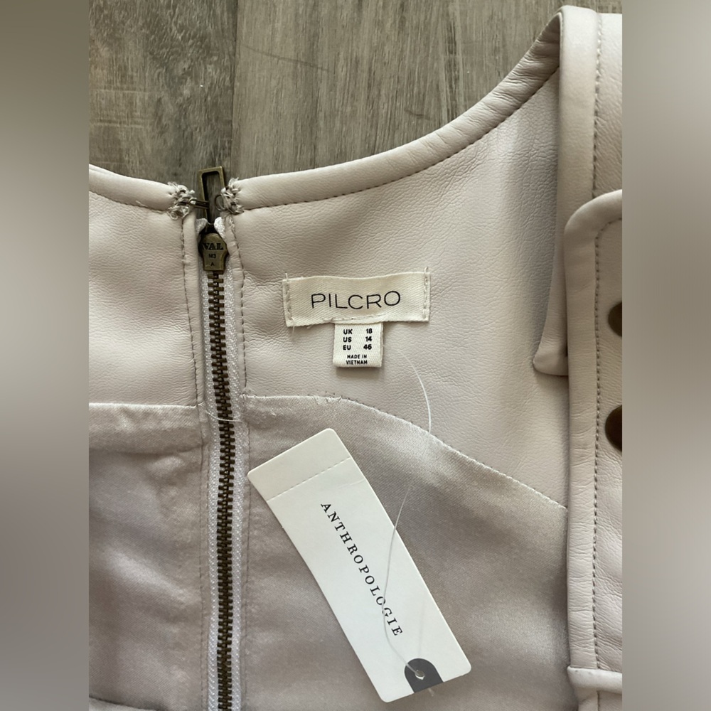 By Anthropologie Pilcro Faux-Leather Scoop-Neck Shift Mini Dress size 14 new nwt - Picture 5 of 6